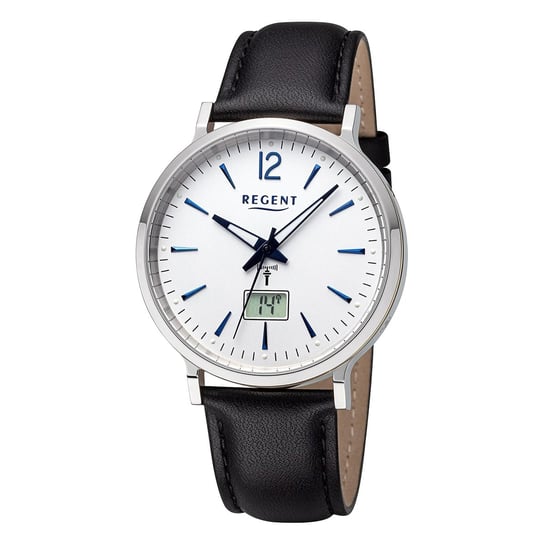 Męski zegarek analogowo-cyfrowy Regent ze skórzanym paskiem w kolorze czarnym URFR286 Regent