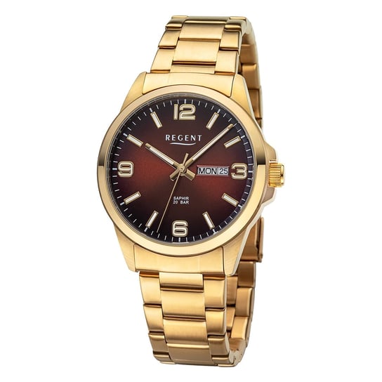 Męski zegarek analogowy Regent na metalowej bransoletce w kolorze złotym URF1530 Regent