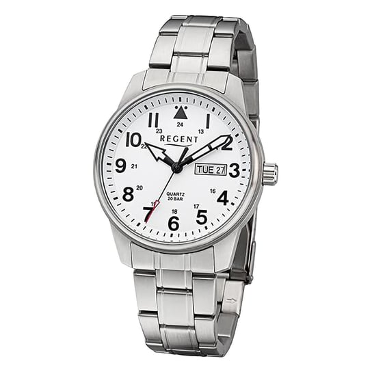Męski zegarek analogowy Regent z metalową bransoletą w kolorze srebrnym URF1279 Regent