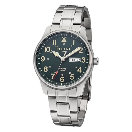 Męski zegarek analogowy Regent z metalową bransoletą w kolorze srebrnym URF1445 Regent