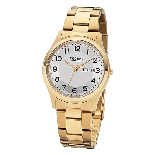 Męski zegarek analogowy Regent z metalową bransoletą w kolorze złotym URF1277 Regent