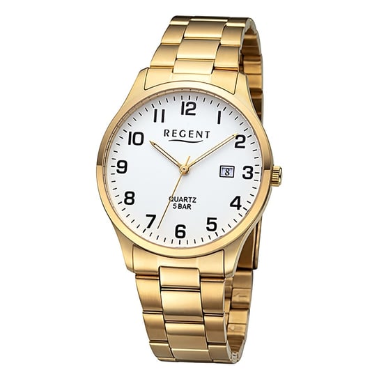 Męski zegarek analogowy Regent z metalową bransoletą w kolorze złotym URF1418 Regent