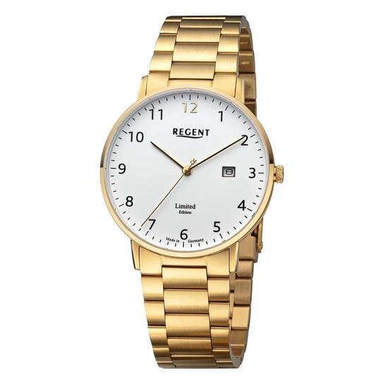 Męski zegarek analogowy Regent z metalową bransoletą w kolorze złotym URGM2301 Regent