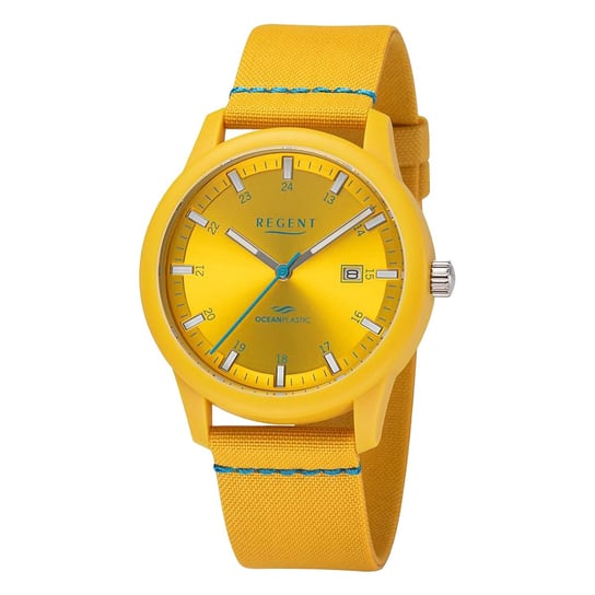 Męski zegarek analogowy Regent z nylonowym paskiem w kolorze żółtym jasnoniebieskim URBA735 Regent