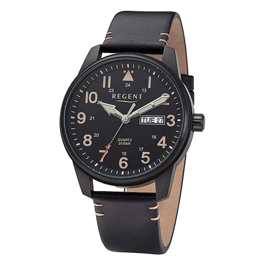 Męski zegarek analogowy Regent ze skórzanym paskiem czarno-brązowym URF1253 Regent