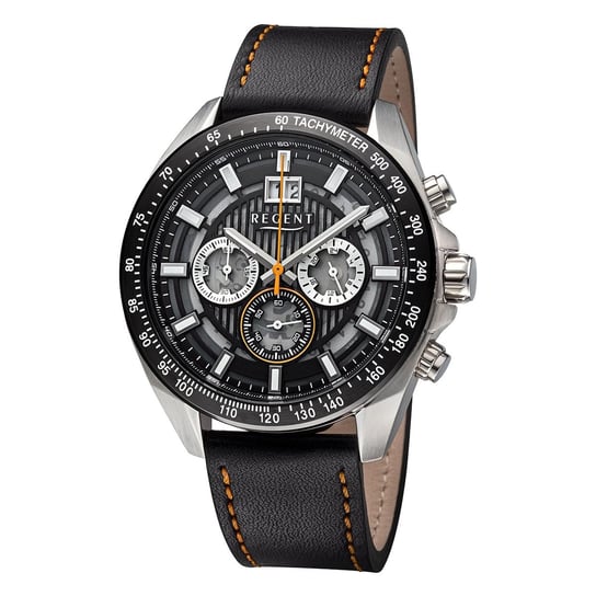 Męski zegarek analogowy Regent ze skórzanym paskiem czarno-pomarańczowym URBA828 Regent