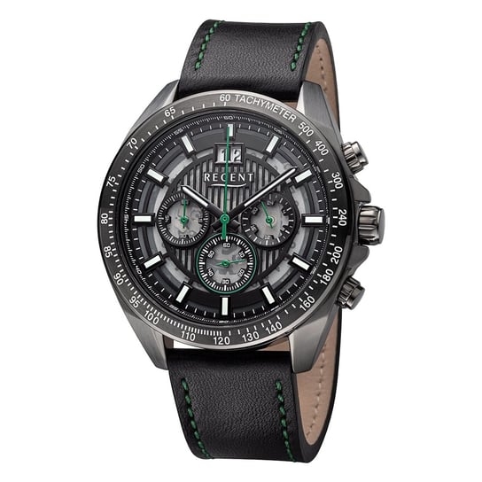 Męski zegarek analogowy Regent ze skórzanym paskiem czarno-zielony URBA829 Regent