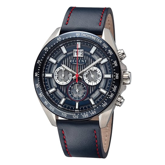 Męski zegarek analogowy Regent ze skórzanym paskiem niebiesko-czerwony URBA827 Regent