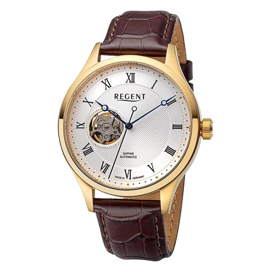 Męski zegarek analogowy Regent ze skórzanym paskiem w kolorze brązowym URGM2216 Regent
