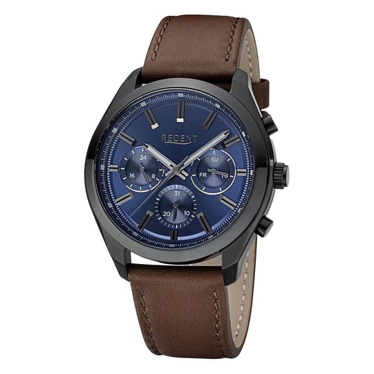 Męski zegarek analogowy Regent ze skórzanym paskiem w kolorze ciemnobrązowym URBA767 Regent