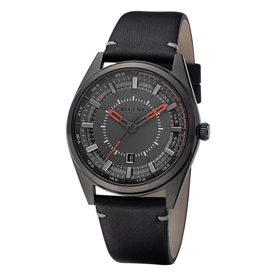 Męski zegarek analogowy Regent ze skórzanym paskiem w kolorze czarnym URBA764 Regent
