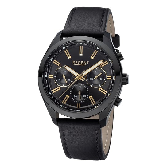 Męski zegarek analogowy Regent ze skórzanym paskiem w kolorze czarnym URBA768 Regent