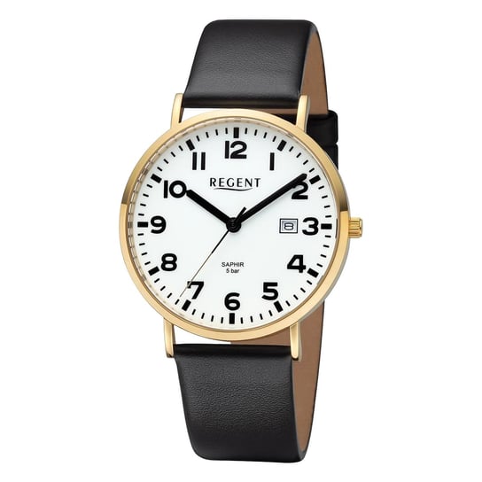 Męski zegarek analogowy Regent ze skórzanym paskiem w kolorze czarnym URBA797 Regent