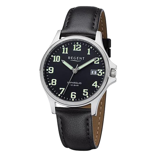 Męski zegarek analogowy Regent ze skórzanym paskiem w kolorze czarnym URF1259 Regent