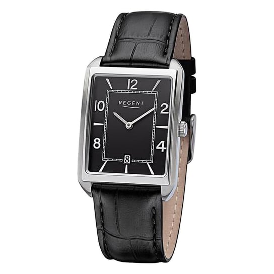 Męski zegarek analogowy Regent ze skórzanym paskiem w kolorze czarnym URF1264 Regent