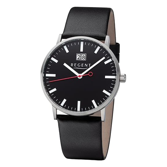 Męski zegarek analogowy Regent ze skórzanym paskiem w kolorze czarnym URF1265 Regent