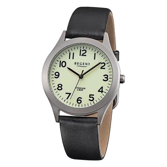Męski zegarek analogowy Regent ze skórzanym paskiem w kolorze czarnym URF1268 Regent