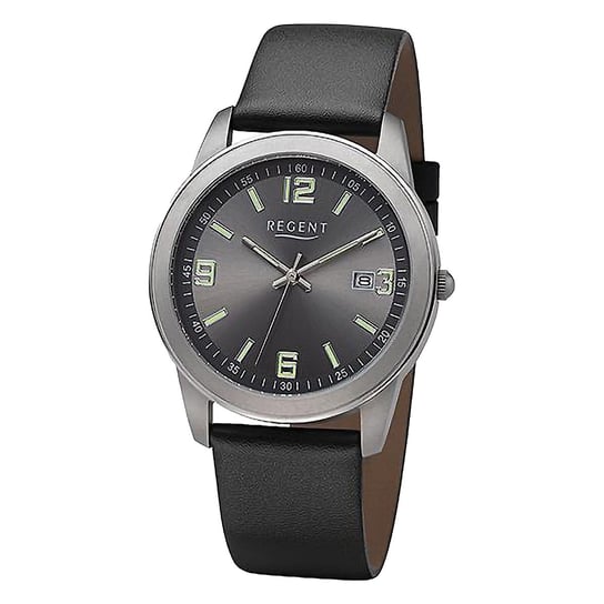 Męski zegarek analogowy Regent ze skórzanym paskiem w kolorze czarnym URF1270 Regent