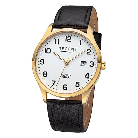 Męski zegarek analogowy Regent ze skórzanym paskiem w kolorze czarnym URF1417 Regent
