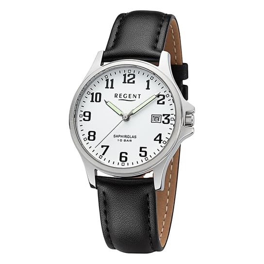 Męski zegarek analogowy Regent ze skórzanym paskiem w kolorze czarnym URF1432 Regent