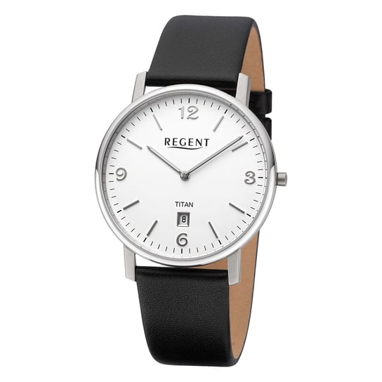 Męski zegarek analogowy Regent ze skórzanym paskiem w kolorze czarnym URF1449 Regent
