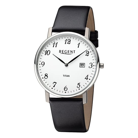 Męski zegarek analogowy Regent ze skórzanym paskiem w kolorze czarnym URF1451 Regent