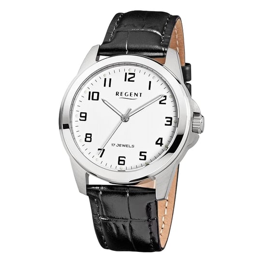 Męski zegarek analogowy Regent ze skórzanym paskiem w kolorze czarnym URF1570 Regent