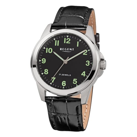 Męski zegarek analogowy Regent ze skórzanym paskiem w kolorze czarnym URF1571 Regent