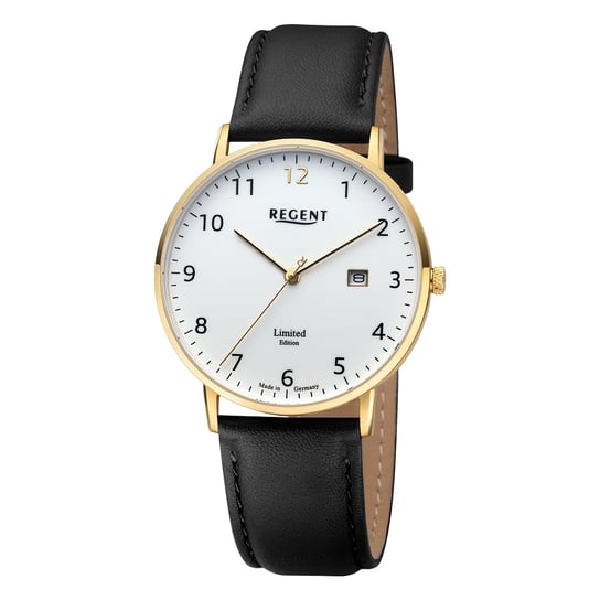 Męski zegarek analogowy Regent ze skórzanym paskiem w kolorze czarnym URGM2303 Regent
