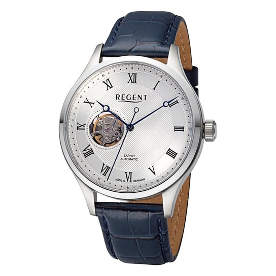 Męski zegarek analogowy Regent ze skórzanym paskiem w kolorze niebieskim URGM2215 Regent