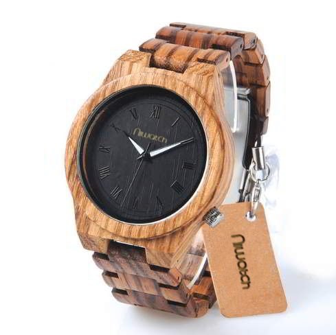 Męski zegarek drewniany Niwatch BASIC na bransolecie - zebrawood Niwatch