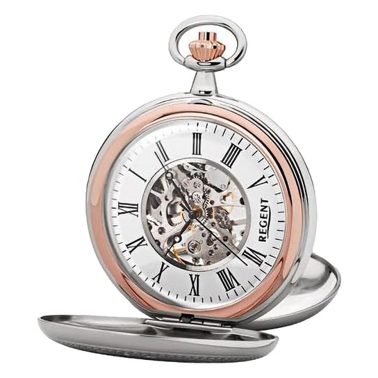 Męski zegarek kieszonkowy Regent z analogową obudową w kolorze srebrnym, różowo-złotym URP702 Regent