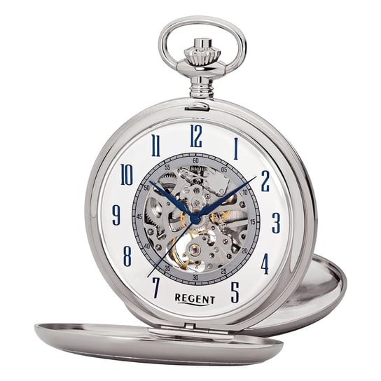 Męski zegarek kieszonkowy Regent z analogową obudową w kolorze srebrnym URP705 Regent