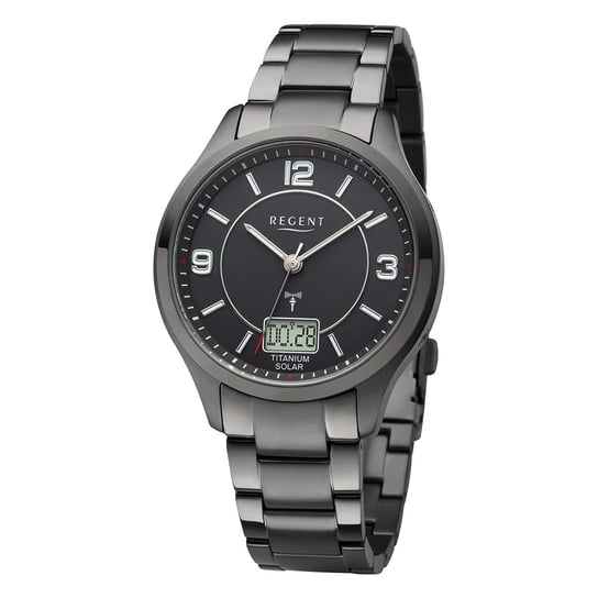 Męski zegarek na rękę Regent analogowo-cyfrowy z metalową bransoletą w kolorze czarnym URBA716 Regent
