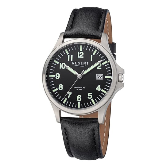Męski zegarek na rękę Regent analogowy skórzany pasek czarny UR1092568 Regent