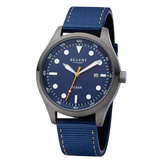 Męski zegarek na rękę Regent z analogowym paskiem tekstylnym niebiesko-żółtym URBA638 Regent