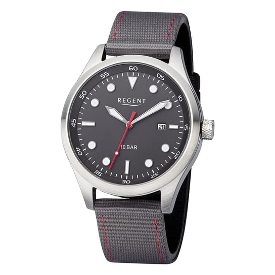 Męski zegarek na rękę Regent z analogowym paskiem tekstylnym w kolorze ciemnoszarym czerwonym URBA640 Regent