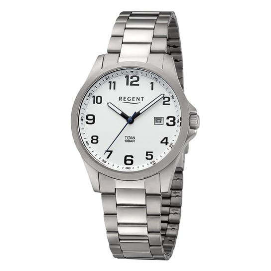 Męski zegarek na rękę Regent z tytanową bransoletą analogową srebrną URBA777 Regent