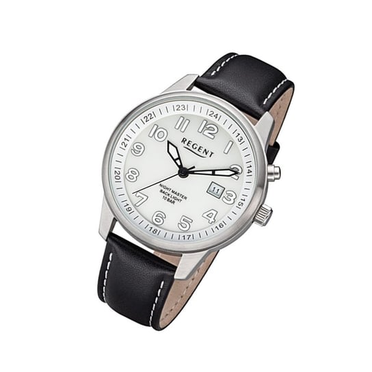 Męski zegarek Regent ze skórzanym paskiem F-1237 analogowy skórzany zegarek czarny URF1237 Regent