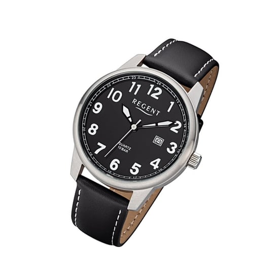 Męski zegarek Regent ze skórzanym paskiem F-1238 analogowy skórzany zegarek czarny URF1238 Regent