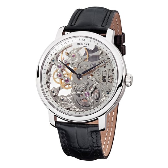 Męski zegarek Regent ze skórzanym paskiem GM-1429 analogowy skórzany zegarek czarny URGM1429 Regent