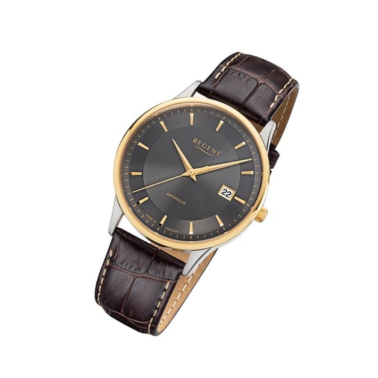 Męski zegarek Regent ze skórzanym paskiem GM-1608 analogowy skórzany zegarek na rękę brązowy URGM1608 Regent