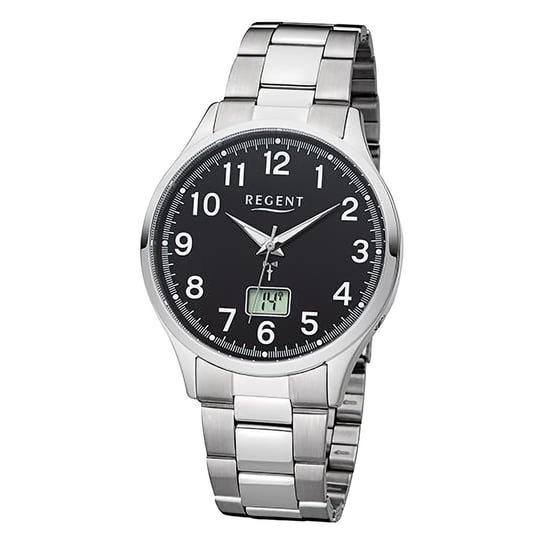 Męski zegarek sterowany radiowo Regent, analogowo-cyfrowy, metalowa bransoletka, srebrny URFR273 Regent