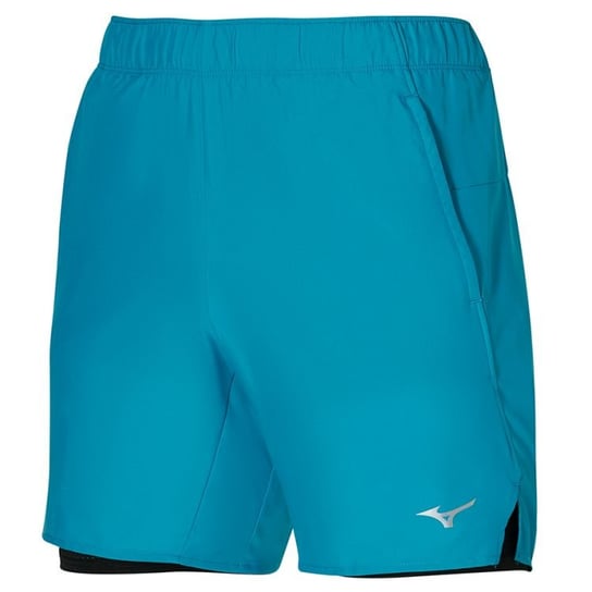 Męskie krótkie spodenki do biegania Mizuno Core 7.5 2 in1 Short | Algiers Blue - Rozmiar XL Mizuno