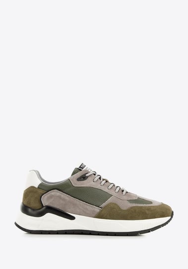 Męskie sneakersy skórzane z zamszowymi wstawkami zielono-szare 44 WITTCHEN