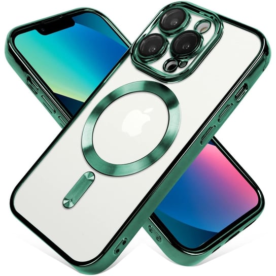 Metaliczne Etui Magsafe Do Iphone 13 Pro Max Z Ochroną Obiektywu - Ciemno Zielony Bowi