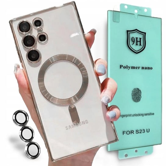 Metaliczne Etui Obudowa Magsafe Do Samsung S23 Ultra Case Srebrny + Polimer DXS