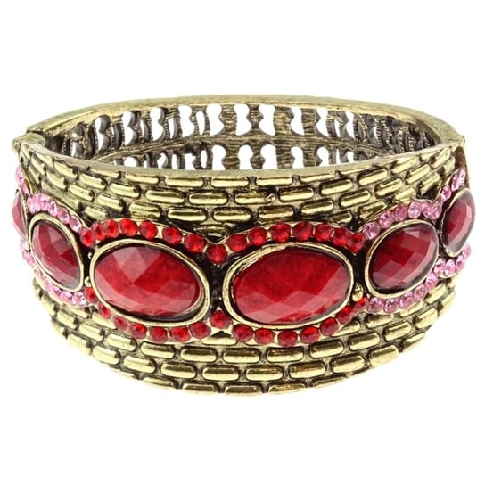 Metalowa sztywna bransoletka czerwone i różowe dżety Inna marka