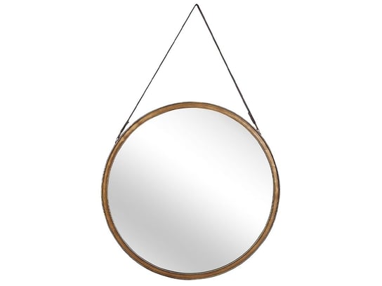 Metalowe okrągłe lustro ścienne na pasku ø 60 cm złote AUTUN Beliani