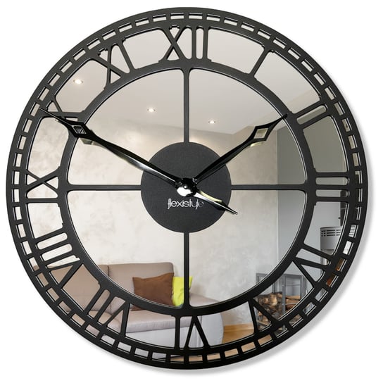 Metalowy Zegar Ścienny Czarny Lustro 50Cm FLEXISTYLE